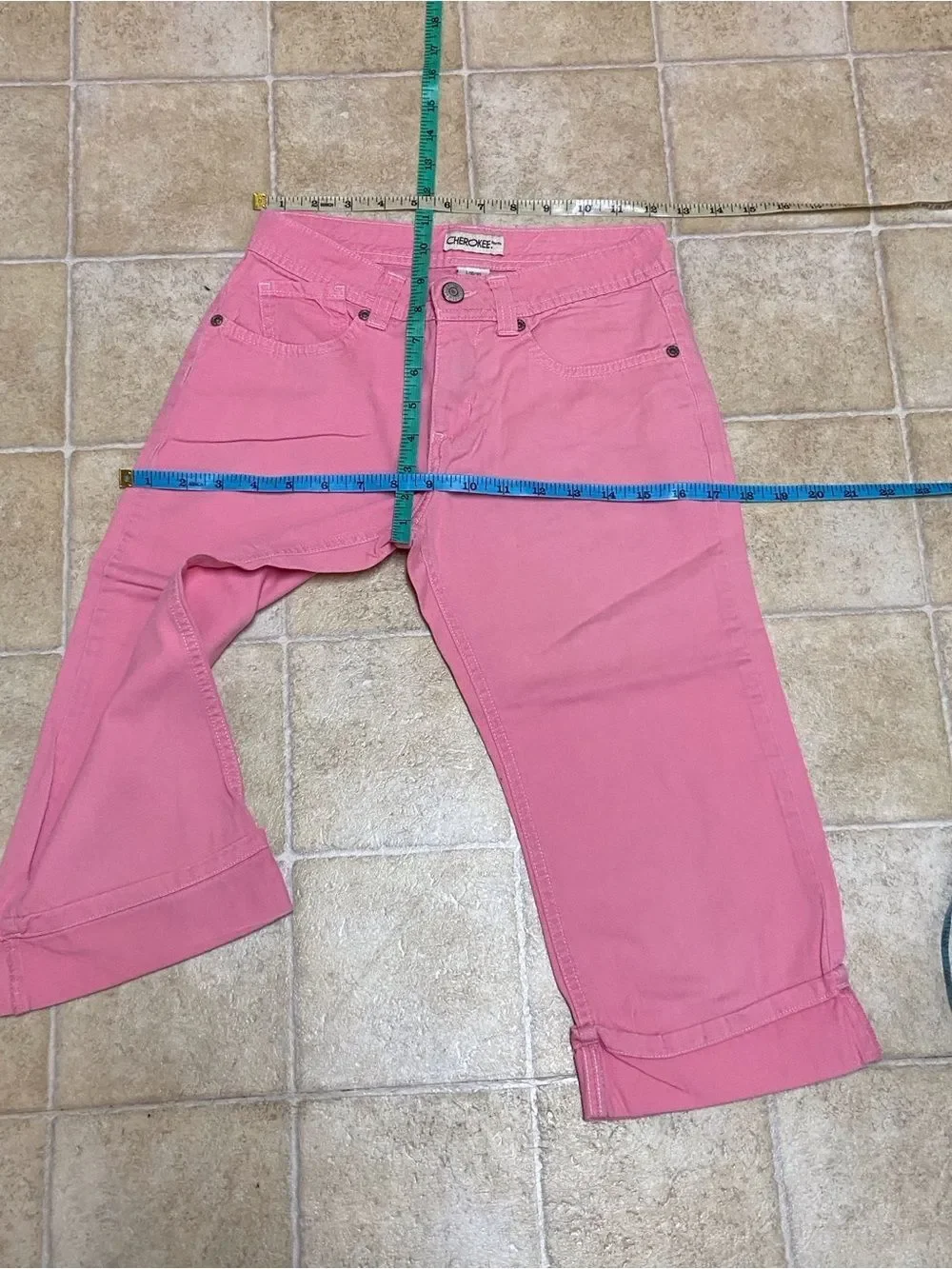 Cherokee Pink Cropped Jeans with Rolled Cuffs Girl Size L (10-12)